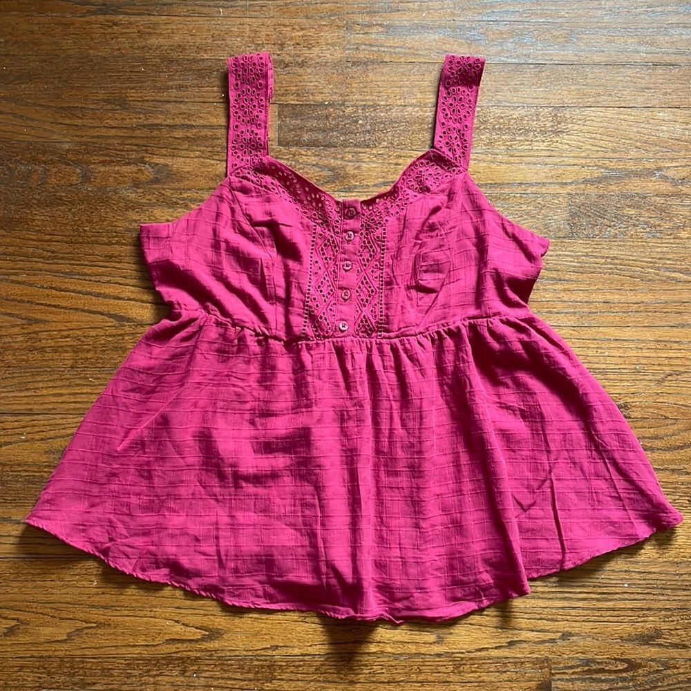 Torrid Red Bud Babydoll Cotton Window Pane ButtonโFront Tank Top NWT